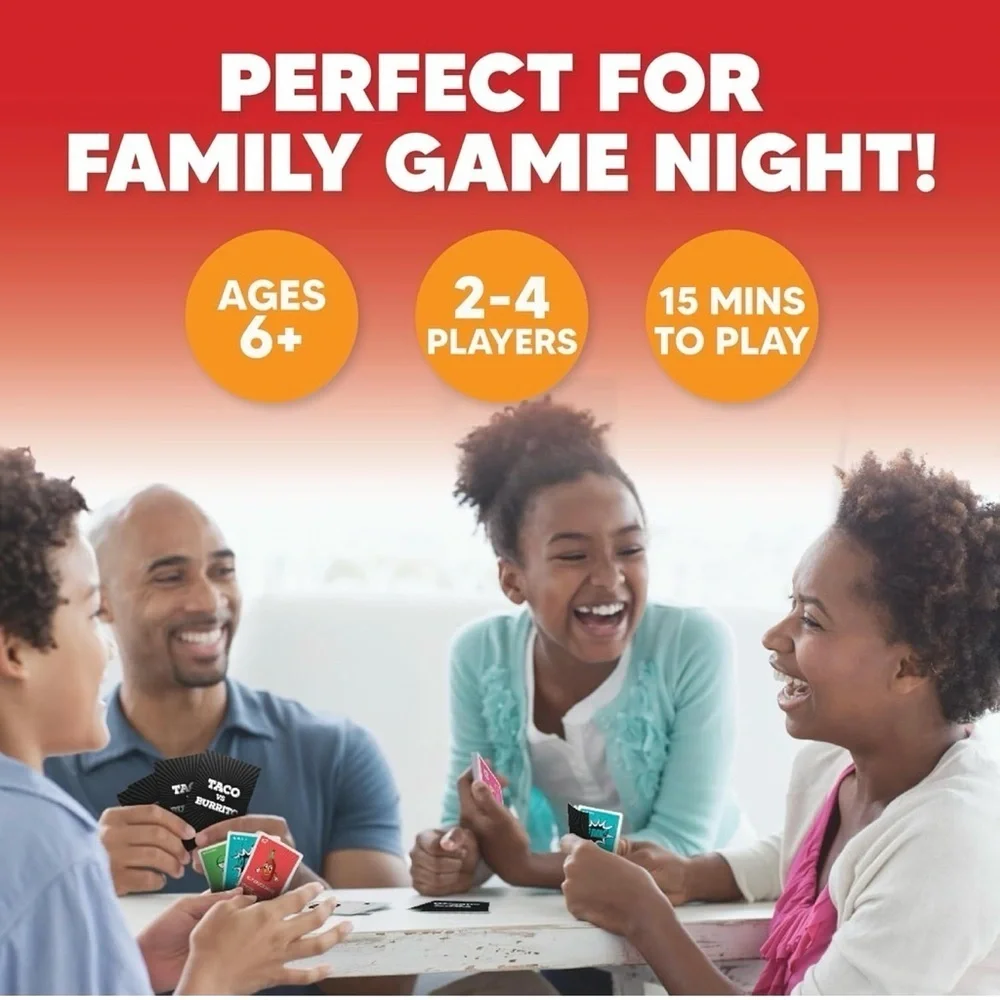 Taco vs Burrito Strategic Card Game Family Age 6+, 2-4 Players, 15 Min Play